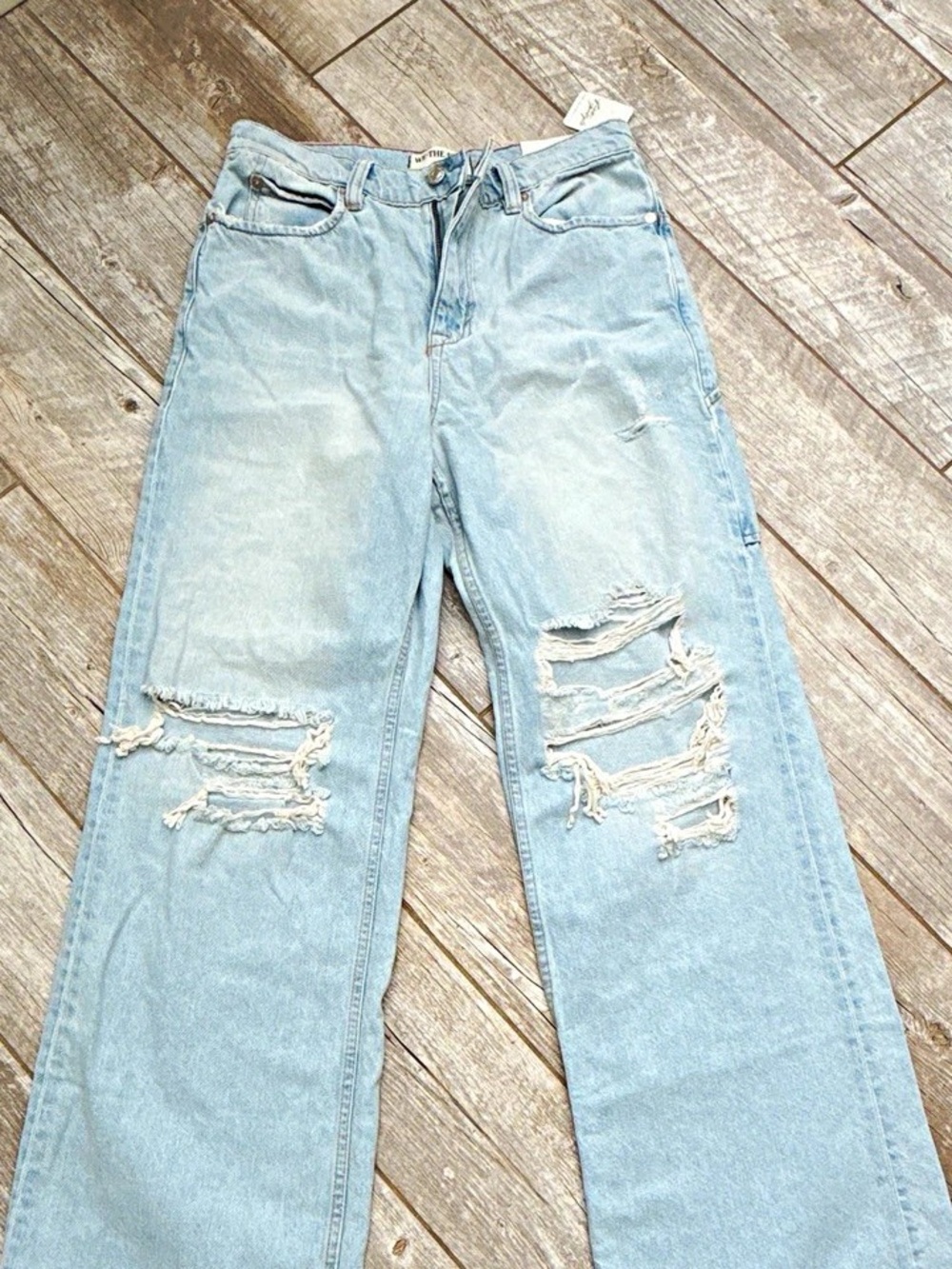 We The Free Light Blue Distressed Straight Leg Jeans
